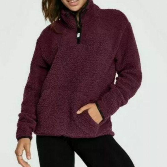 PINK Victoria's Secret FUZZY 1/4 ZIP PULLOVER - Picture 1 of 5
